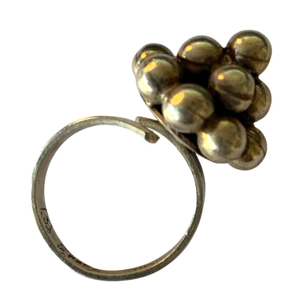 Vintage Mexican Sterling Silver Adjustable Modernist Cluster Ring Sz  6.5-8